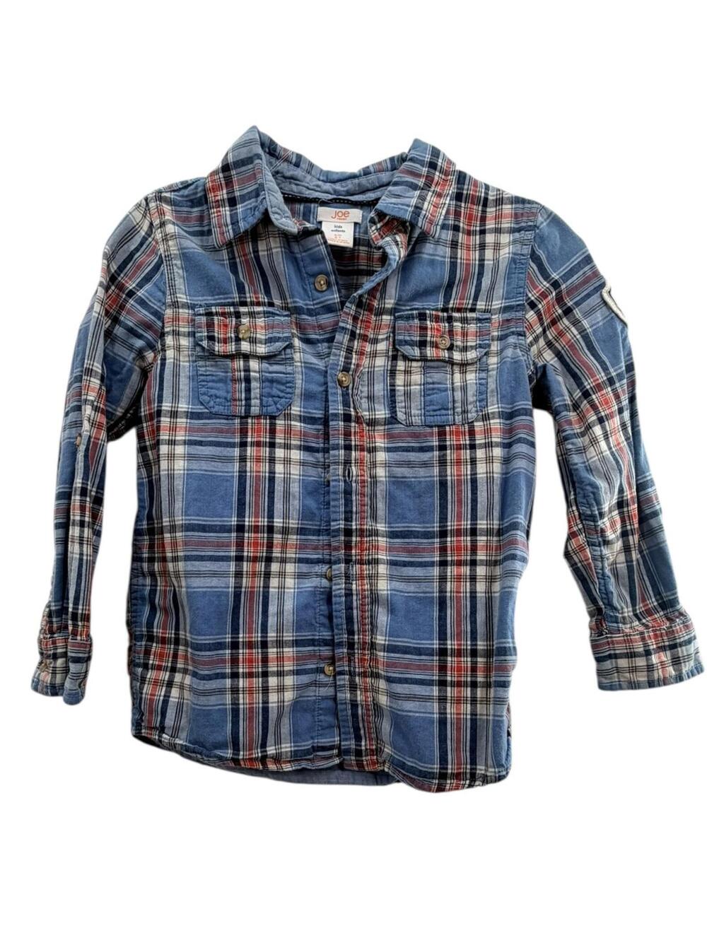 Joe Fresh Kids Blue Red Plaid Flannel Button Down Shirt Size S (6-7)